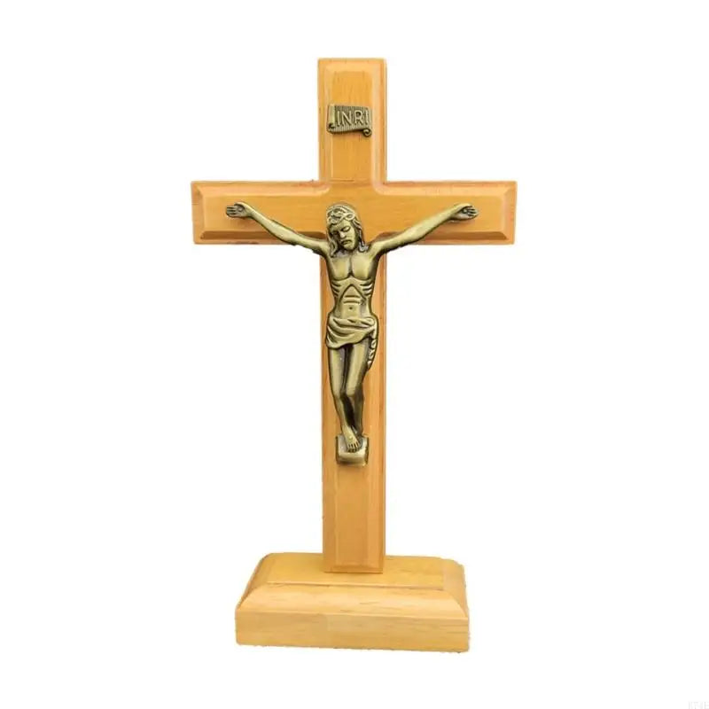 croix religieuse bois figurine jesus christ inscription inr église décoration maison stable or bronze
