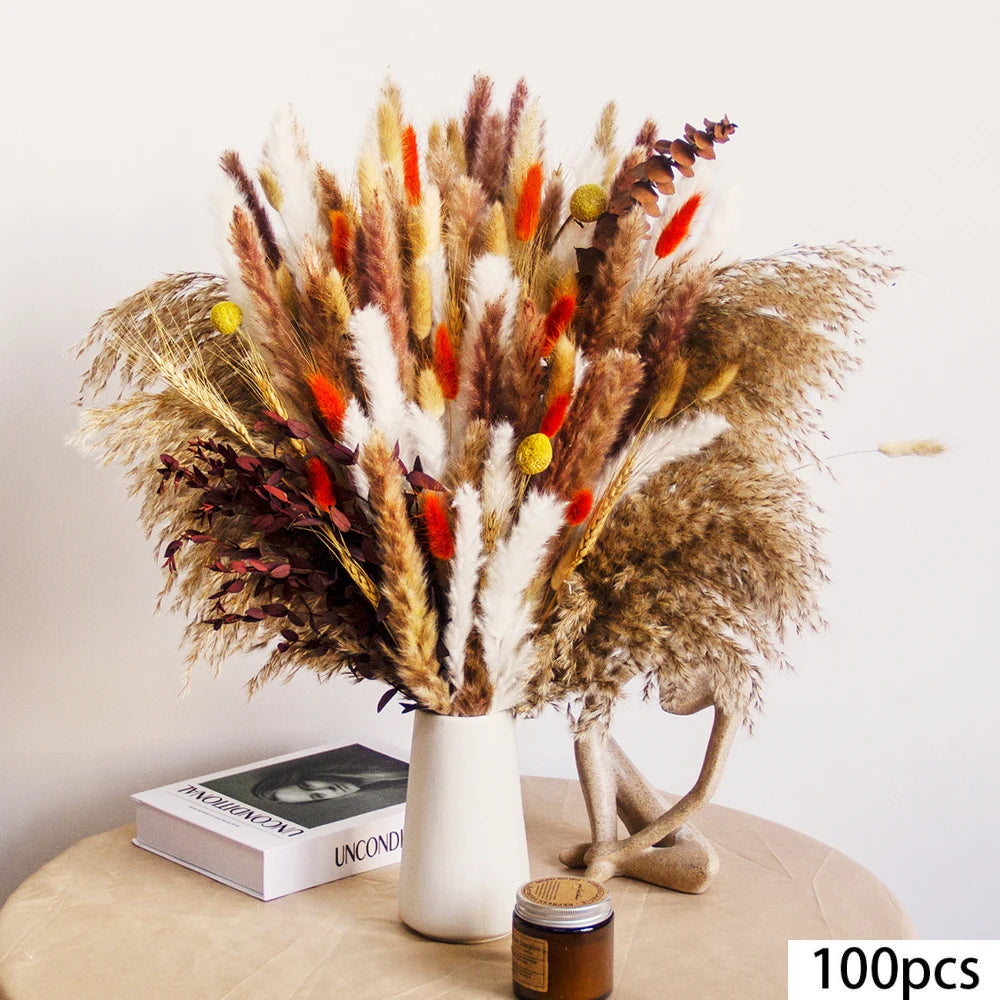 fleurs séchées bouquet pampas plumes graminées décoration intérieure anniversaire mariage rustic naturel