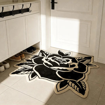 tapis noir blanc roses polka dots moderne salon chambre décoratif polyester polar fleece