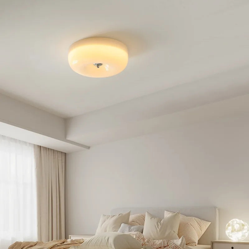 plafonnier moderne verre blanc beige acier inoxydable lumière led neutre chaude blanche