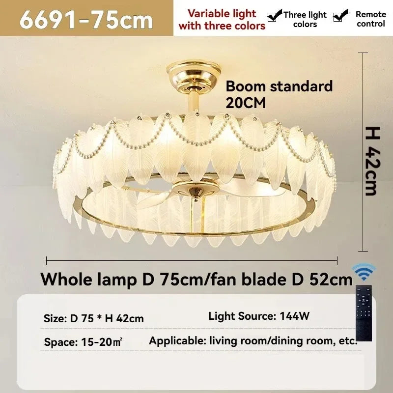 ventilateur classique feuilles lumière led télécommande blanc doré certification ul