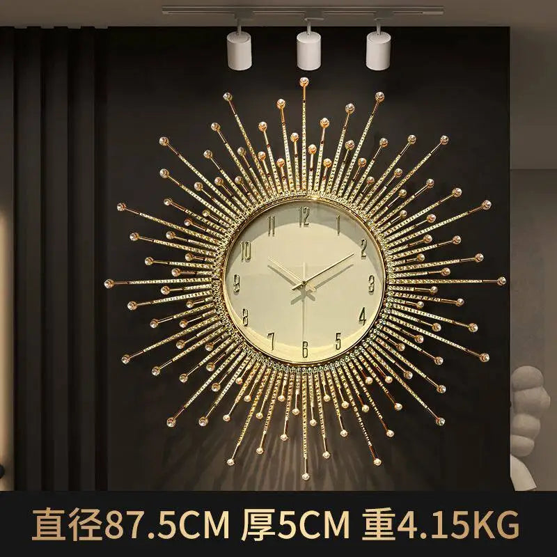 horloge murale moderne ornementale aiguille métal ornement solaire salon or