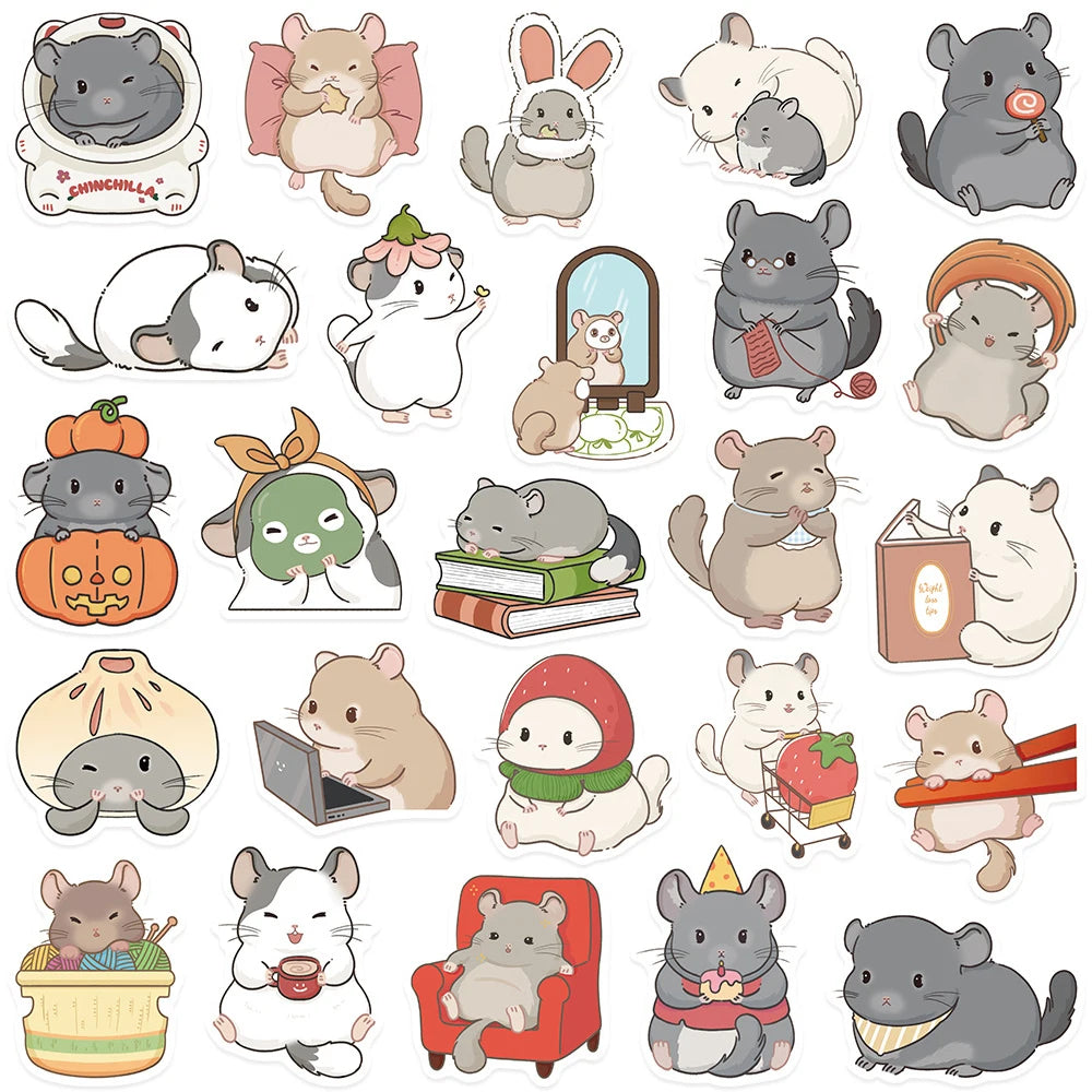 stickers dessin animé hamsters adhésifs blanc gris beige rose vert bleu orange jaune marron