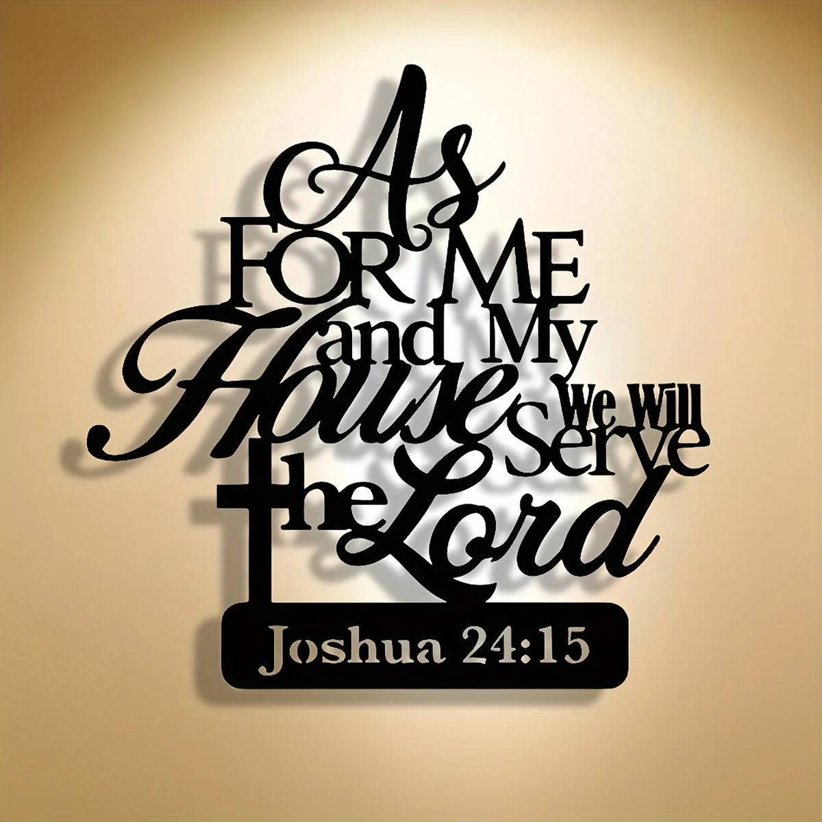 plaque décorative murale noir lettrage stylisé croix moderne maison seigneur joshua 24 verse 15