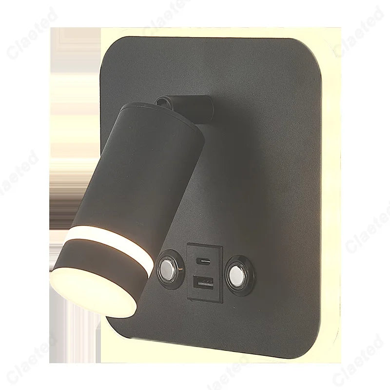 lampe murale moderne noire blanche dorée prise usb charge smartphone interrupteur éclairage chambre cuisine