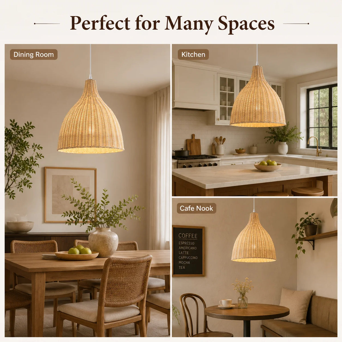 suspension tressée bambou moderne cordon beige clair 3000k 6000k 26cm 35cm 45cm