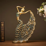 statue ornementale femme danseuse moderne résine motifs floraux or bleu bronze élégante