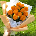 bouquet fleurs artificielles blanc orange moderne minimaliste ruban peluche matériaux artisannels
