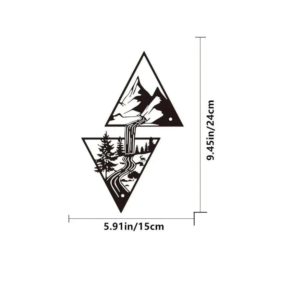 décoration murale métal paysage montagneux cascade forêt moderne minimaliste nature triangles imbriqués