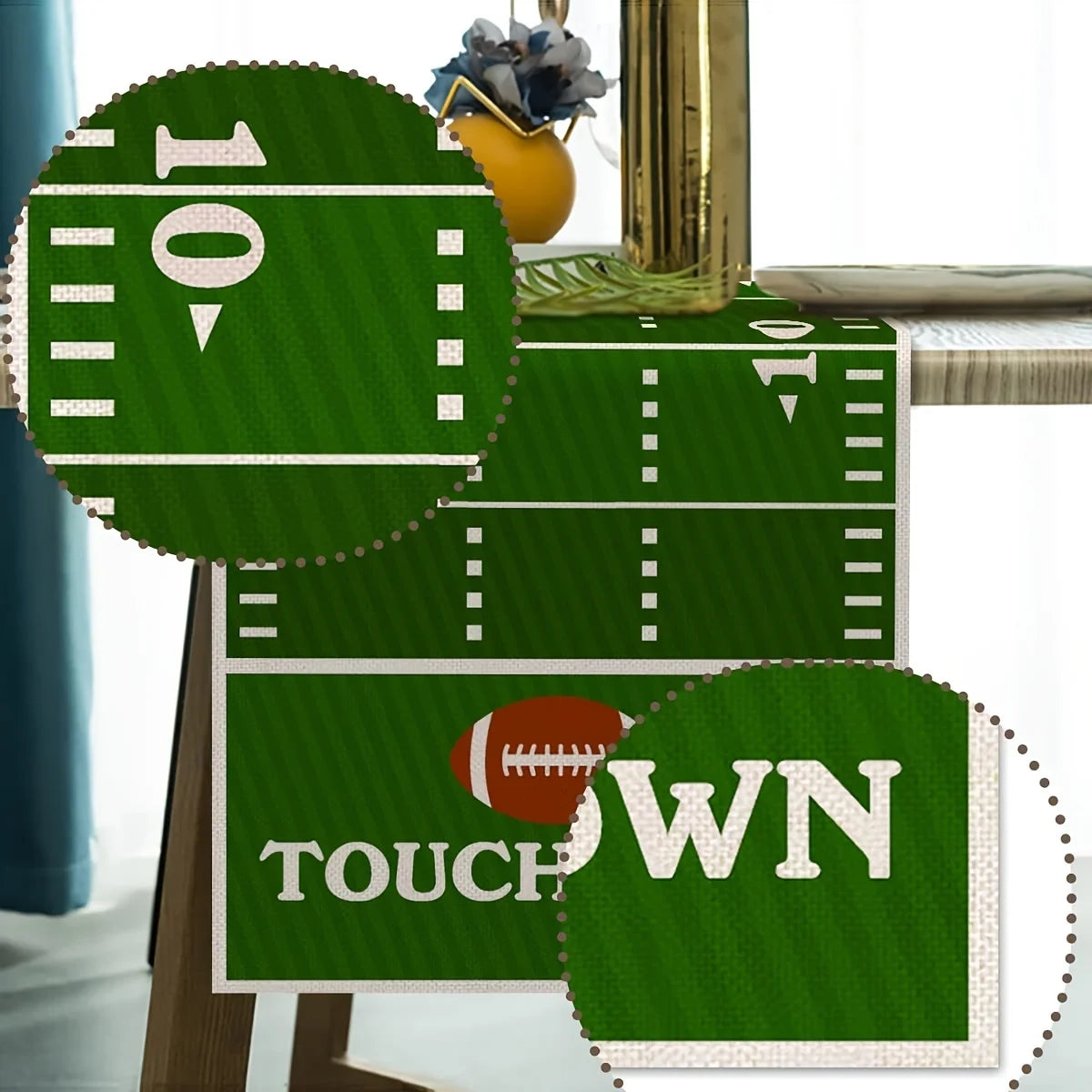 nappe lin terrain football américain imprimé touchdown vert blanc marron rouge
