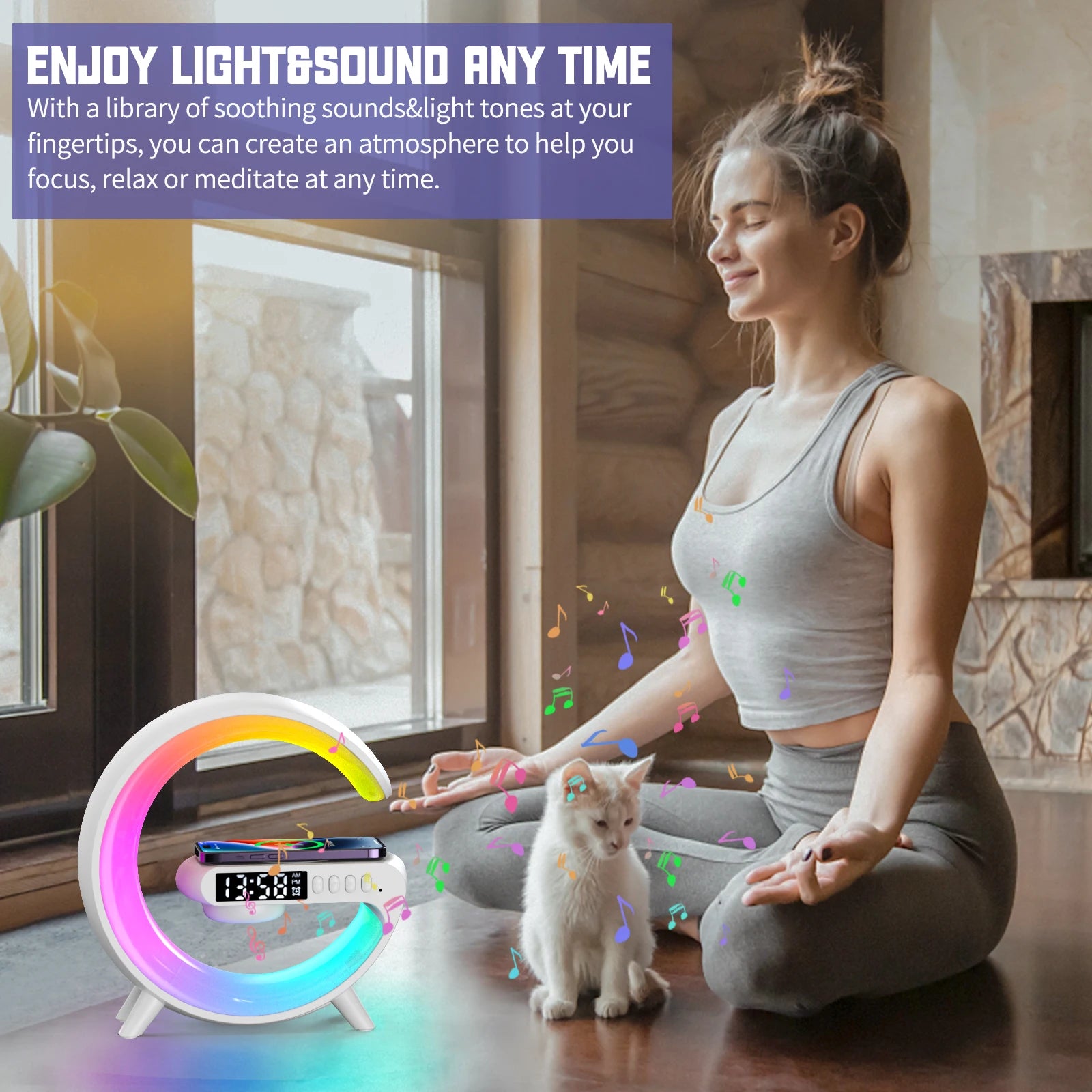 Lampe réveil LED intelligente avec haut-parleur sans fil - sur une table de chevet
