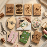 boîtes aiguilles clips magnétiques bois naturel dessins gravés vintage 6cmx9cm