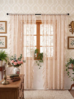 rideau floral brodé beige clair classique romantique translucide fenêtre décoration polyester