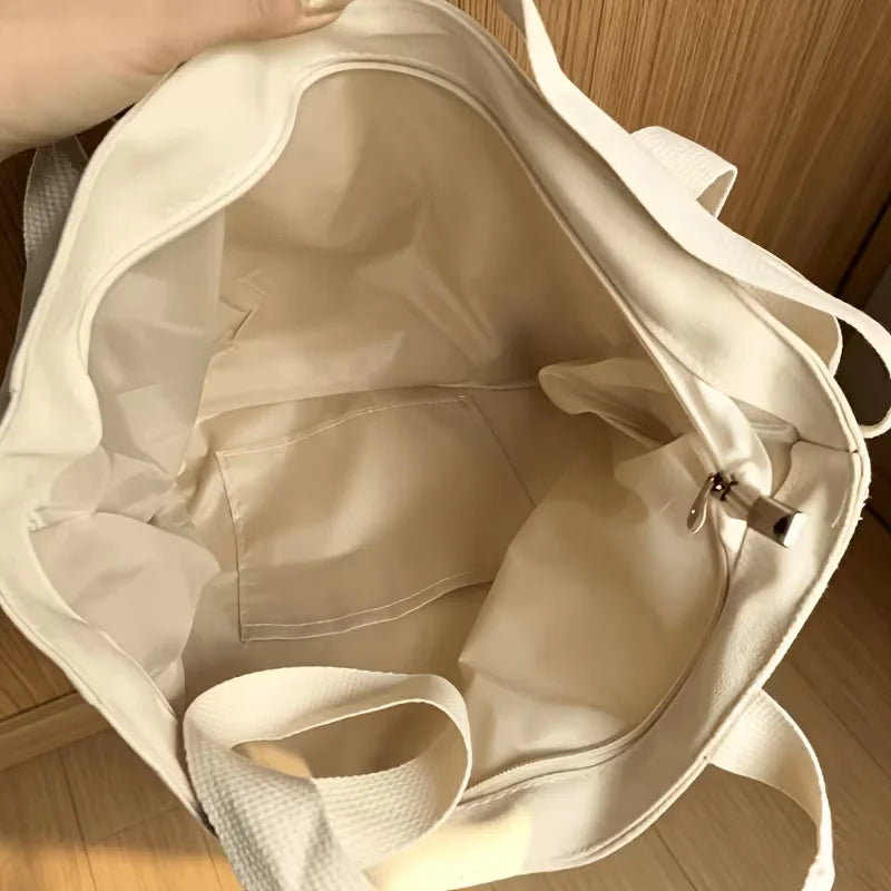 sac main blanc motif personnage rose fermeture eclair poignees detachables casual