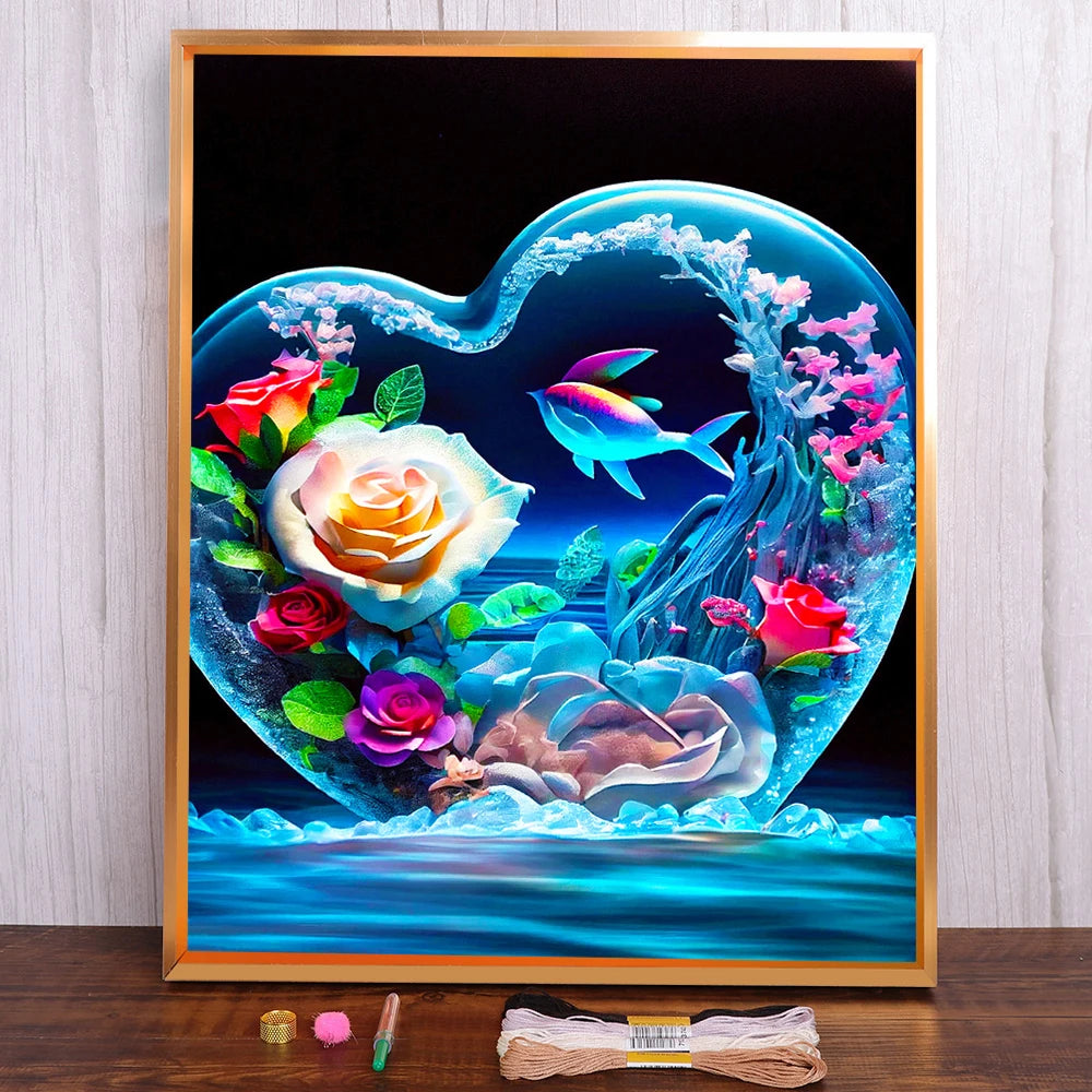 kit broderie point croix motifs floraux peinture artisanale toile coton multicolore moderne éléments cadre