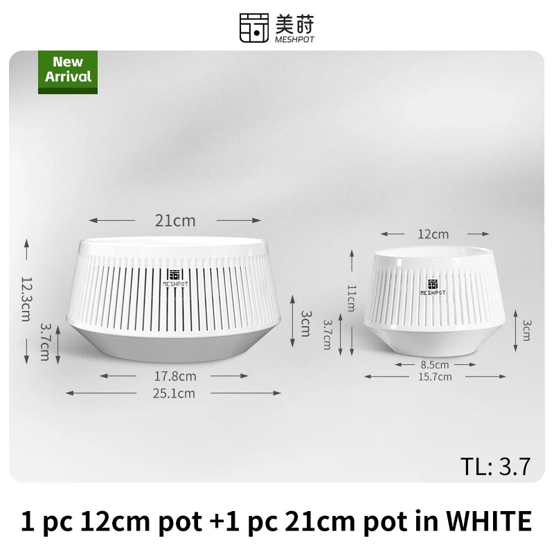 Pot bonsaï moderne saucer noir rayures verticales drainage 12cm 21cm
