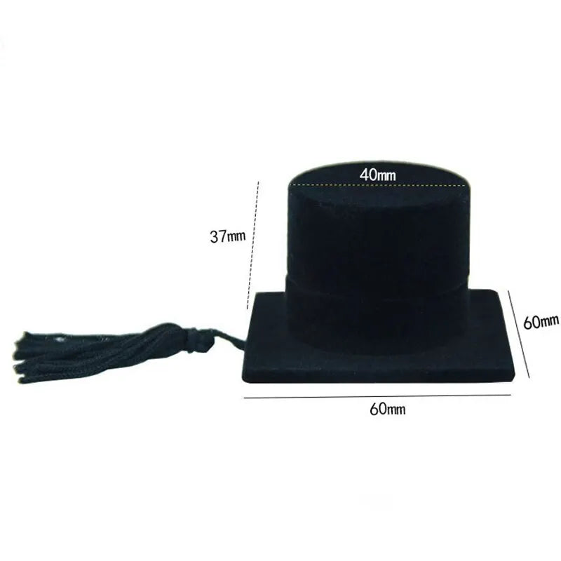 boîte bijoux mini chapeau graduation velours noir bleu marine classique or anneaux lunettes