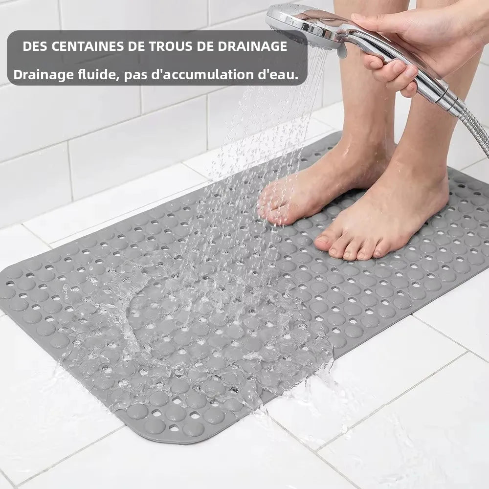 tapis bain antidérapant moderne gris clair perforations ventouses 37x68cm drainage sécurisé doux machine