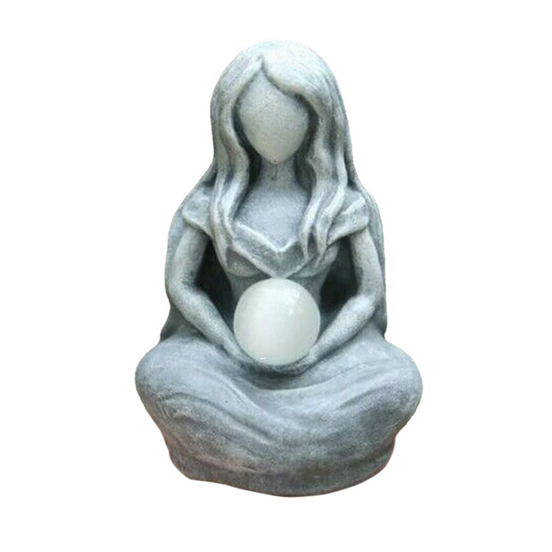 statue méditation femme sphère gris blanche pierreuse sculptée spirituelle intérieure décoration maison