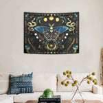 tapisserie plante motif papillon serpent lune étoile noir bleu doré blanc fantaisie clips