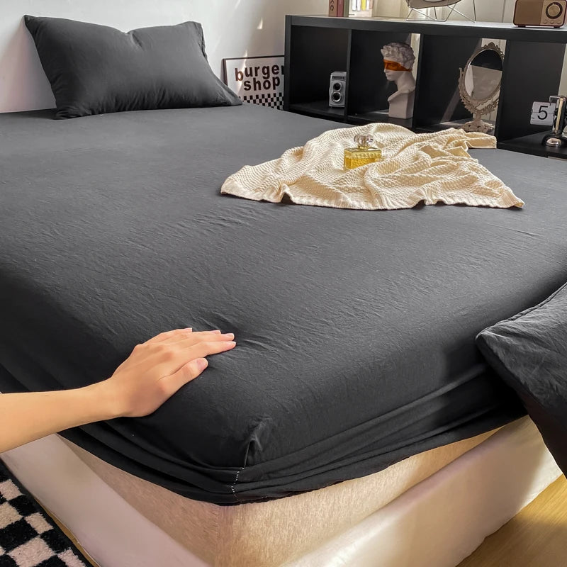 housse lit marron clair unie légèrement texturée moderne élastiques adultes lit double queen king