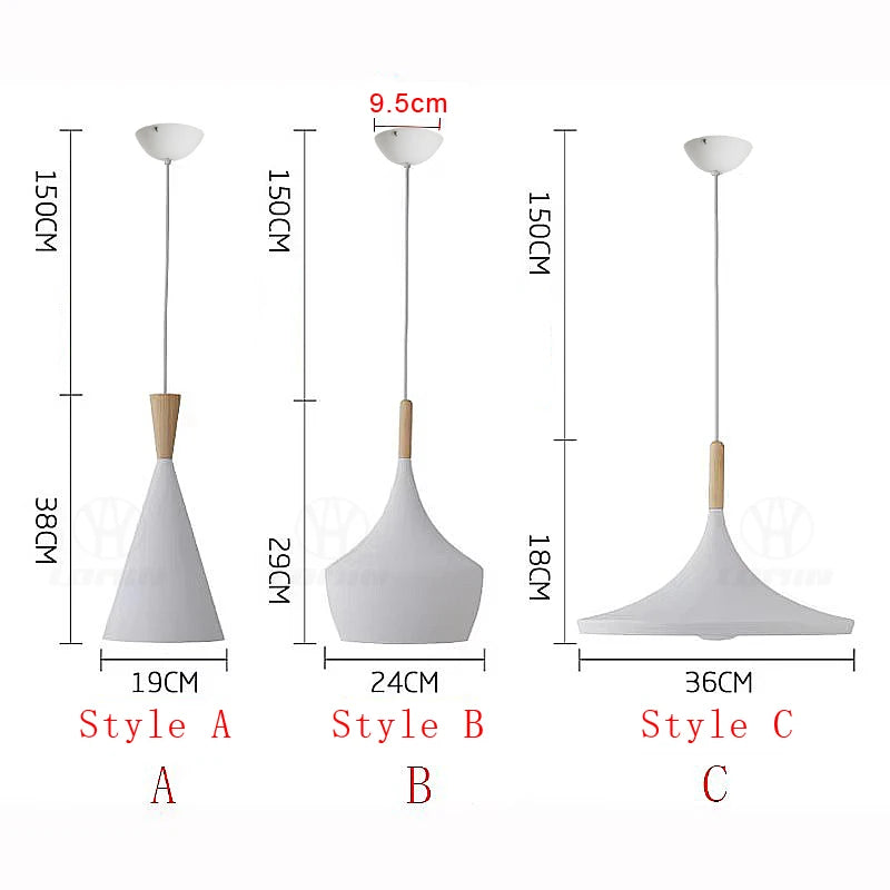 suspension lumineuse moderne conique aluminium bois salon table manger chambre