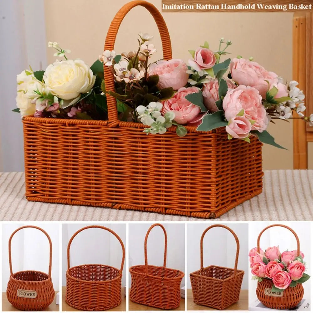 paniers rotin marron tissage traditionnel poignée arc fleur rangement maison respectueux environnement