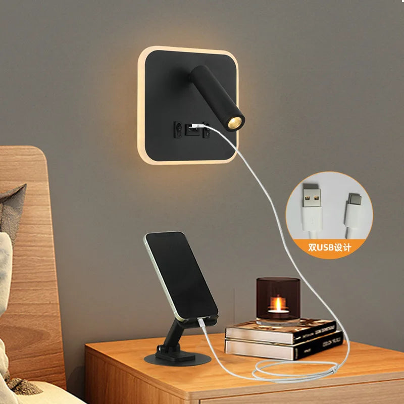 lampe murale multifonctionnelle moderne rechargeable usb noir blanc bronze laiton