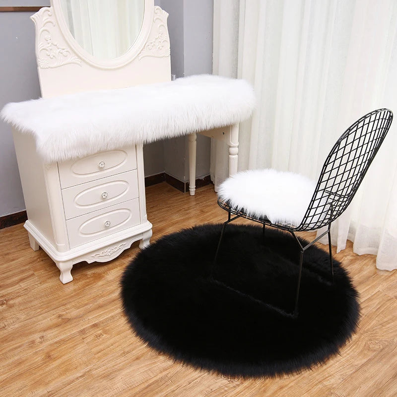 tapis fourrure synthétique moderne blanc rose doux salon chambre decoration 100cm 120cm