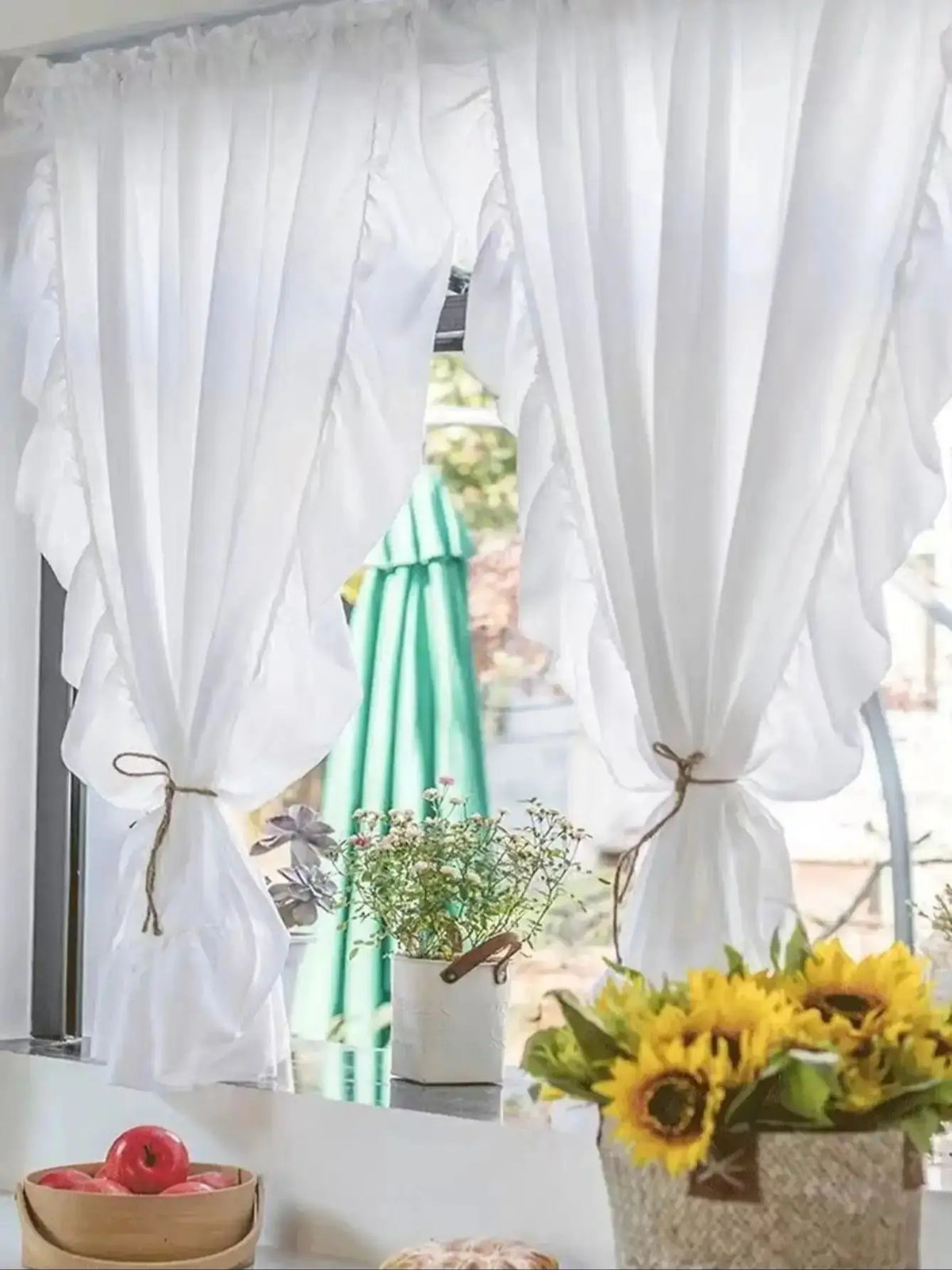 rideau blanc fleuri tulle transparent romantique chambre cuisine 100x130cm 100x200cm