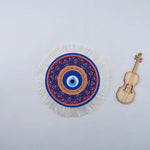 serviettes table multicolores mandala franges blanches ethnique boho chic violon miniature bois