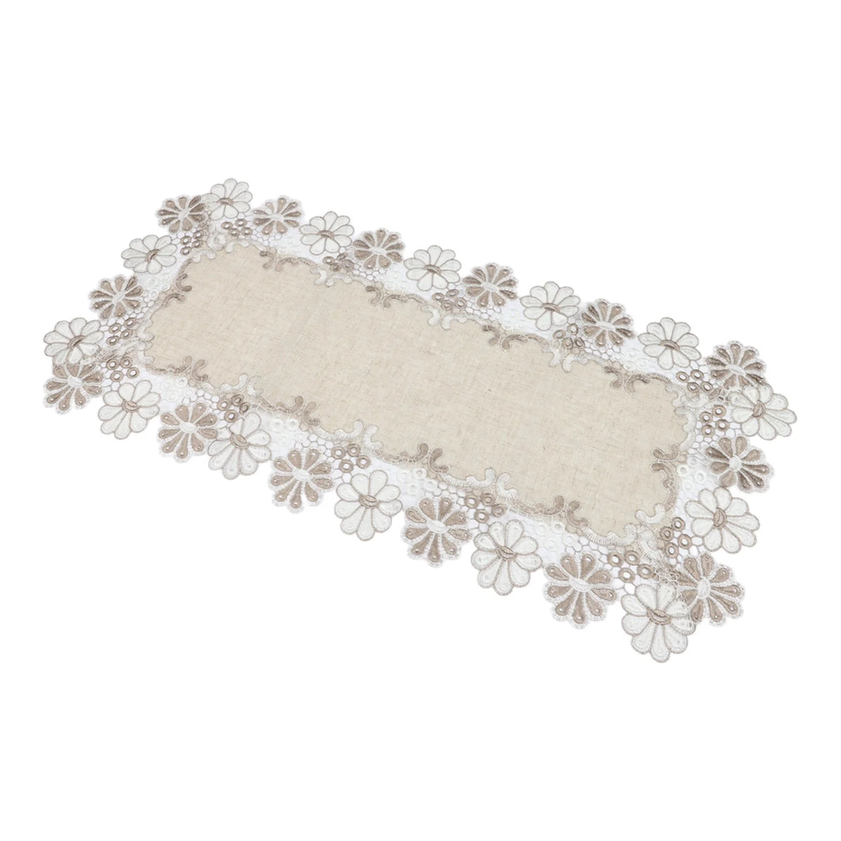 table runner lin floral rectangulaire 40x80cm décoration champêtre vintage motifs brodés texture fleursstylisées