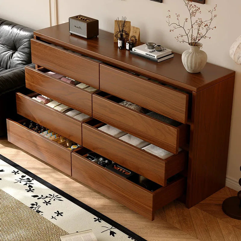 commode tiroirs chêne foncé grain naturel moderne tiroirs rangement salon minimaliste