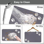 tapis nourriture animal gris imprimé pattes blanches moderne anti scratch rapide séchage super absorbant