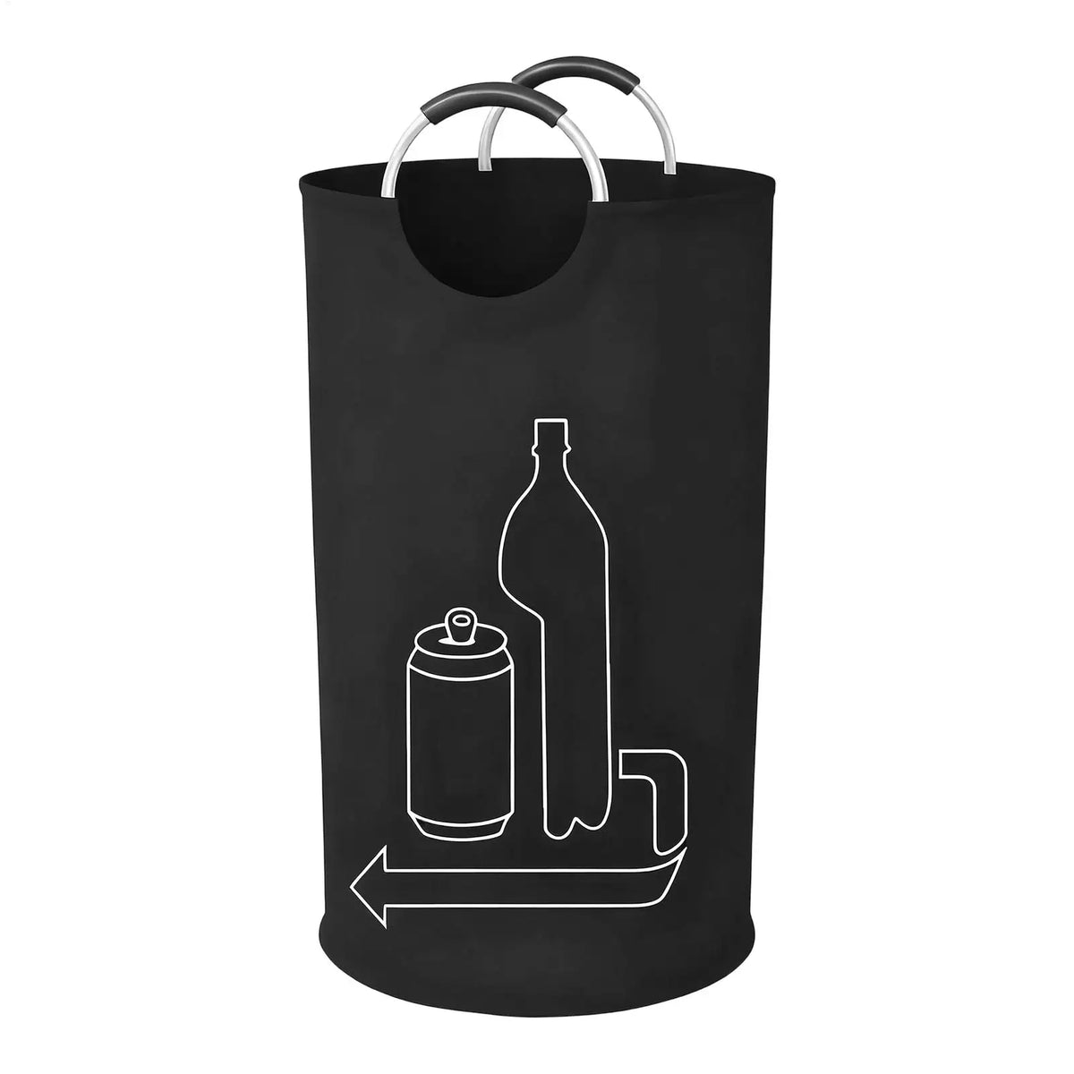 sac poubelle recyclage pliable 115L noir graphique bouteilles canettes moderne minimaliste poignées métalliques capacité
