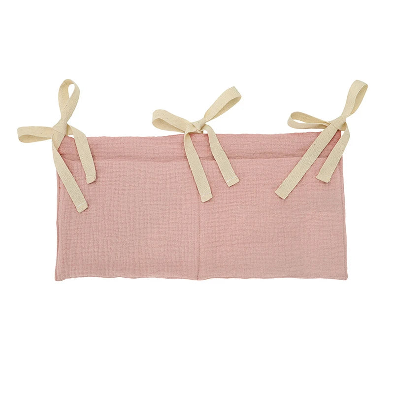 sac rangement lit bébé toile coton beige rose gris jaune simple rustique