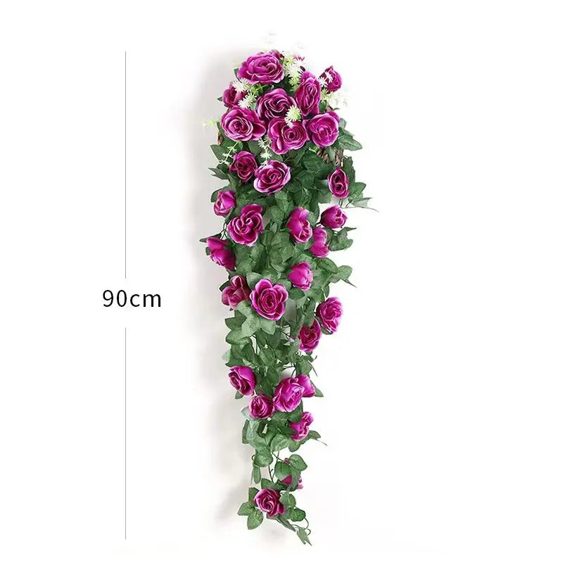 décoration murale guirlande florale roses artificielles feuilles vertes suspension intérieure mariage