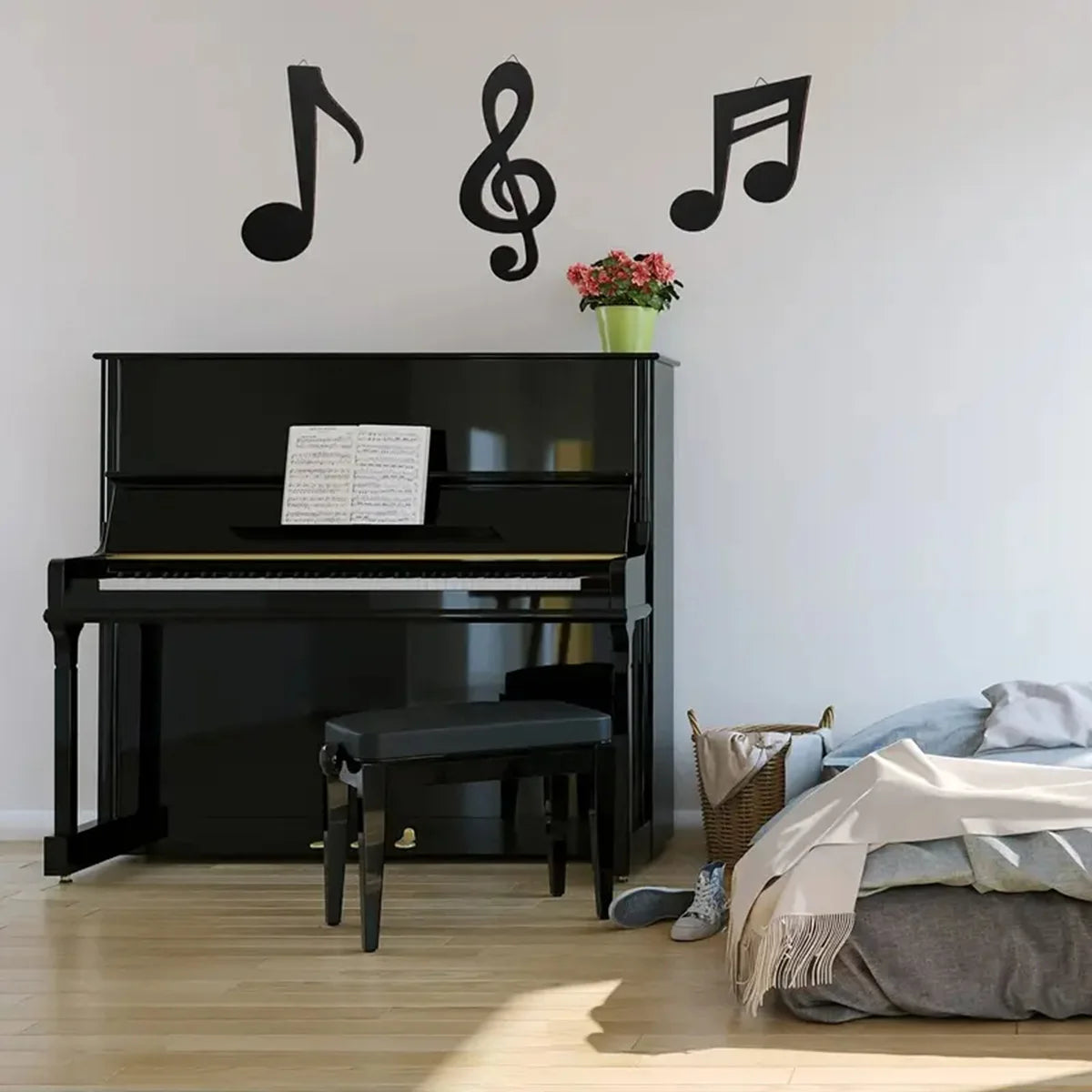 décoration murale moderne notes musicales autocollant noir minimaliste