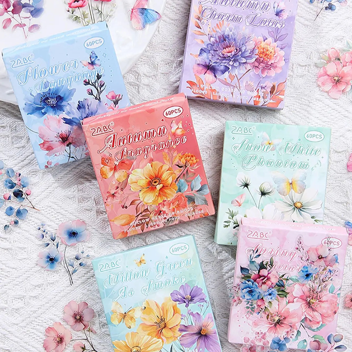 autocollants fleurs saison scrapbooking vintage adhésifs décoration papier bleu rose blanc violet papillons feuilles