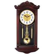 horloge murale coucou classique marron doré chiffres romains pendules aiguilles dorées décoration sculptée bois