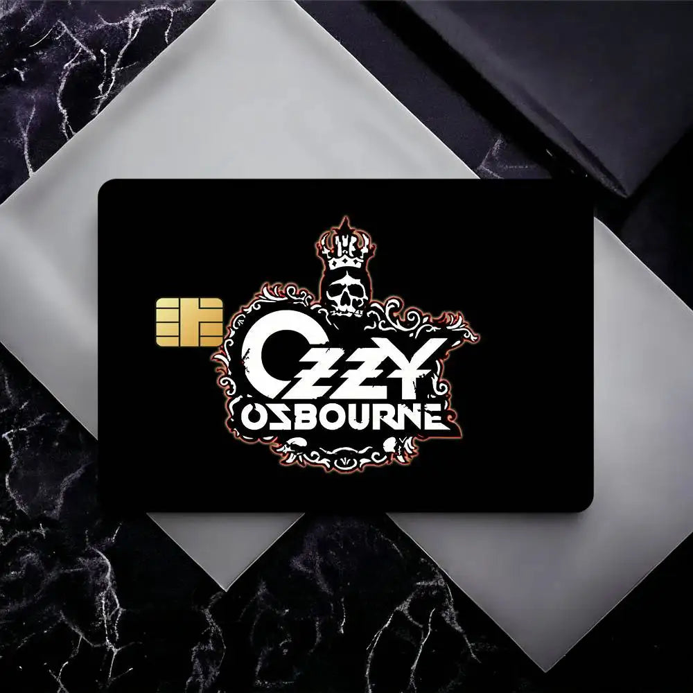 cartes crédit autocollantes ozzy osbourne logo waterproof résistantes graphique noir doré