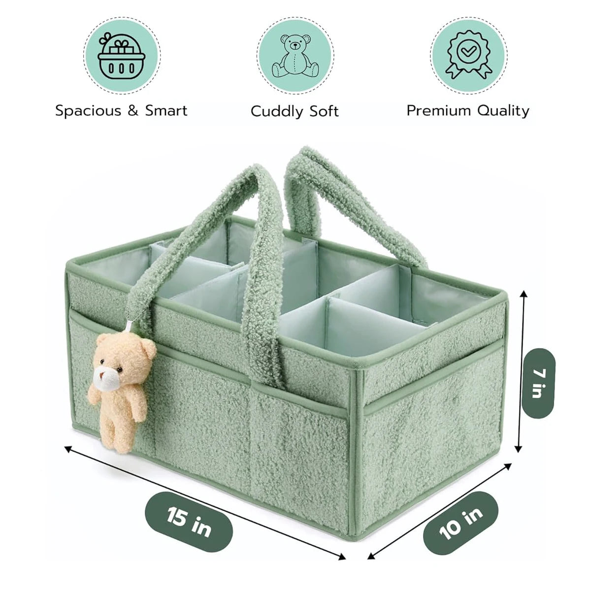 Panier organisateur bébé rose avec couches et lingettes