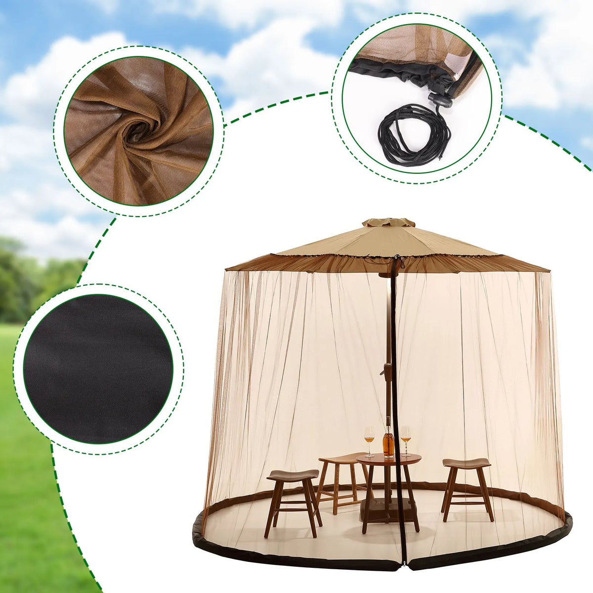 moustiquaire polyester extérieure patio camping voyage beige maille fine moderne