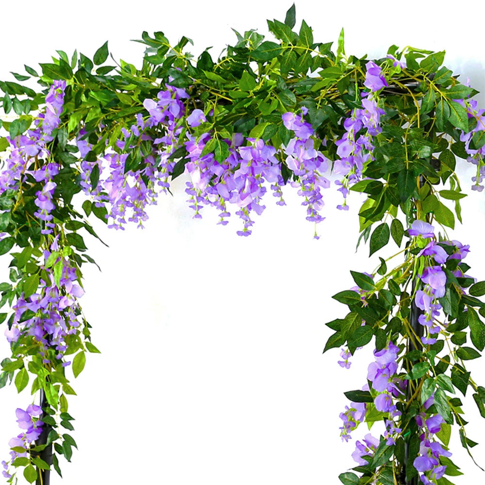 guirlande fleurs artificielles vigne glycine extérieur décoration mariage arches romantique pendantes blanc violet