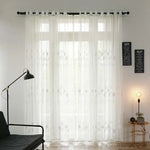 rideau blanc floral brodé tulle translucide bohème fenêtre salon chambre tissu texturé