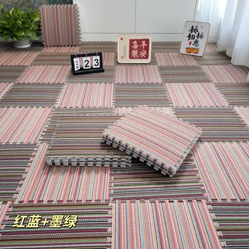 tapis sol modulable multicolore rayures modernes clips fixations extérieur salon chambre