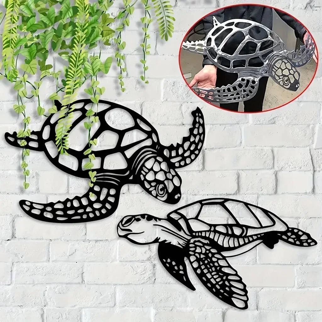 sculpture murale tortue métal relief moderne détails artisanal noir salon décoration