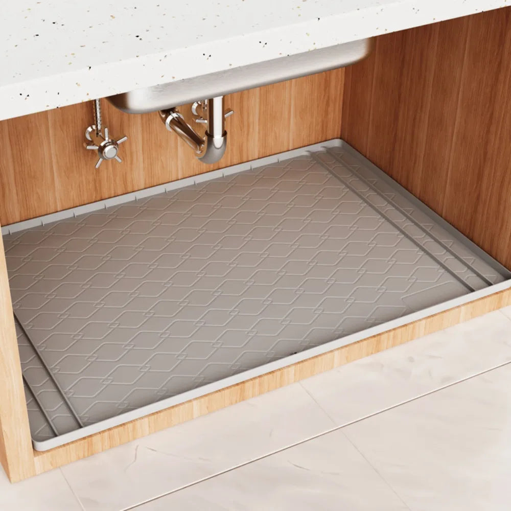 tapis cuisine imperméable anti dérapant gris texture géométrique moderne tongs cuillère spatule fouet