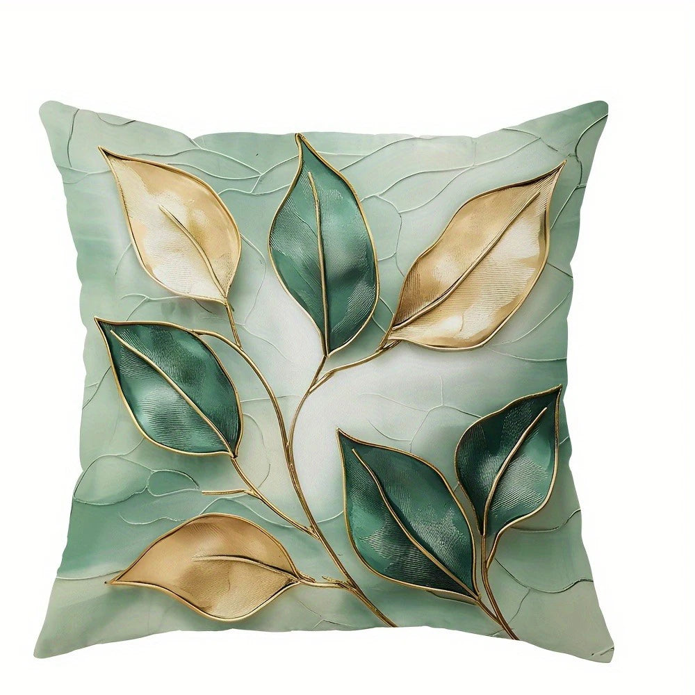 taies d'oreiller motif feuilles vertes dorées moderne polyester peachskin 45x45cm