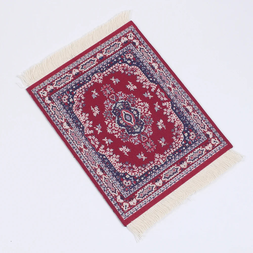 tapis table tissu ornements floraux rouge bleu beige classique adhésif décoration traditionnel